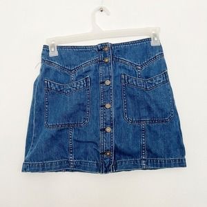 Free People Skirt Womens Size 2 Medium Wash Denim Come A Llittle Closer Mini